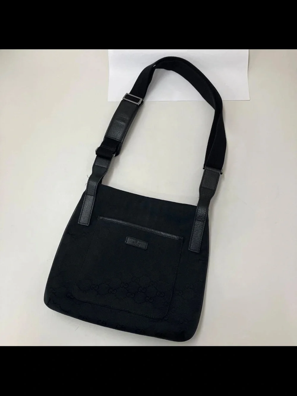 Gucci Black GG Canvas Messenger Shoulder Bag